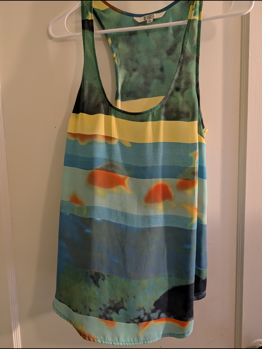 BB Dakota Multicolor Fish Print Racerback Tank - Blue, Yellow, Orange